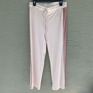 Juicy Couture Women's Velour Lounge Pants M Cream & Pink Rhinestone Logo